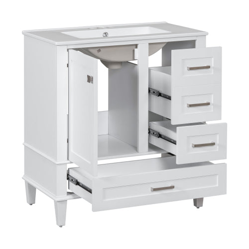 30" Bathroom Vanity , Modern Bathroom Cabinet with Sink Combo Set, Bathroom Storage Cabinet with a Soft Closing Door and 3 Drawers, Solid Wood Frame(White)