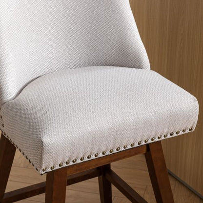 Counter Height Swivel Barstools, 26inch  H Seat Height Upholstered Bar Stools Set of 2, Fabric in Ivory