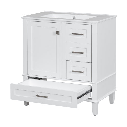 30" Bathroom Vanity , Modern Bathroom Cabinet with Sink Combo Set, Bathroom Storage Cabinet with a Soft Closing Door and 3 Drawers, Solid Wood Frame(White)