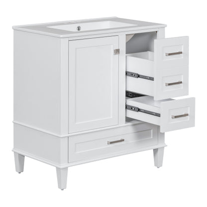 30" Bathroom Vanity , Modern Bathroom Cabinet with Sink Combo Set, Bathroom Storage Cabinet with a Soft Closing Door and 3 Drawers, Solid Wood Frame(White)