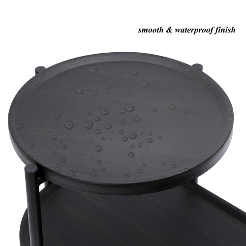2-Tier Round & Oval Side Table, Black Metal Frame