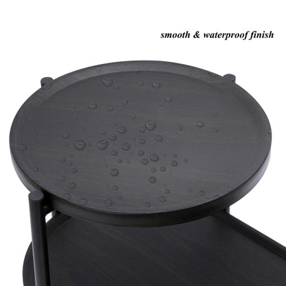2-Tier Round & Oval Side Table, Black Metal Frame