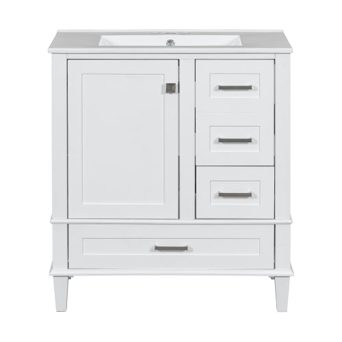 30" Bathroom Vanity , Modern Bathroom Cabinet with Sink Combo Set, Bathroom Storage Cabinet with a Soft Closing Door and 3 Drawers, Solid Wood Frame(White)