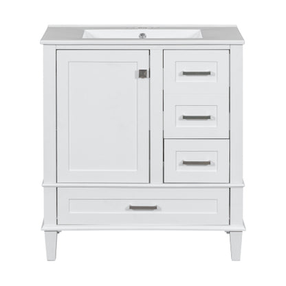 30" Bathroom Vanity , Modern Bathroom Cabinet with Sink Combo Set, Bathroom Storage Cabinet with a Soft Closing Door and 3 Drawers, Solid Wood Frame(White)