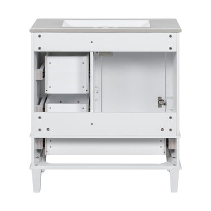 30" Bathroom Vanity , Modern Bathroom Cabinet with Sink Combo Set, Bathroom Storage Cabinet with a Soft Closing Door and 3 Drawers, Solid Wood Frame(White)