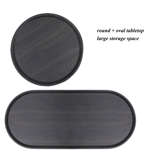 2-Tier Round & Oval Side Table, Black Metal Frame