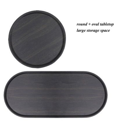 2-Tier Round & Oval Side Table, Black Metal Frame