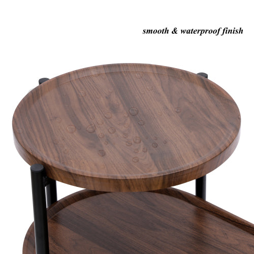 2-Tier Round & Oval Side Table, Walnut Brown