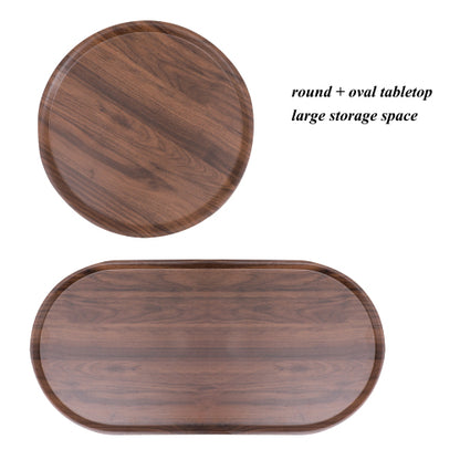 2-Tier Round & Oval Side Table, Walnut Brown