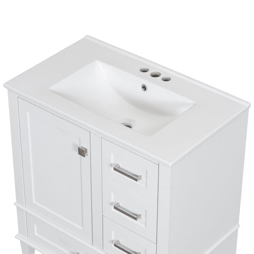 30" Bathroom Vanity , Modern Bathroom Cabinet with Sink Combo Set, Bathroom Storage Cabinet with a Soft Closing Door and 3 Drawers, Solid Wood Frame(White)