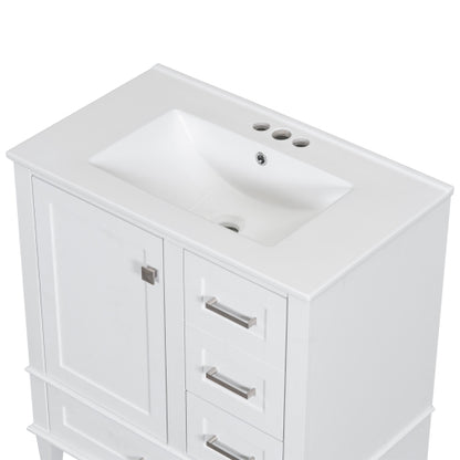 30" Bathroom Vanity , Modern Bathroom Cabinet with Sink Combo Set, Bathroom Storage Cabinet with a Soft Closing Door and 3 Drawers, Solid Wood Frame(White)
