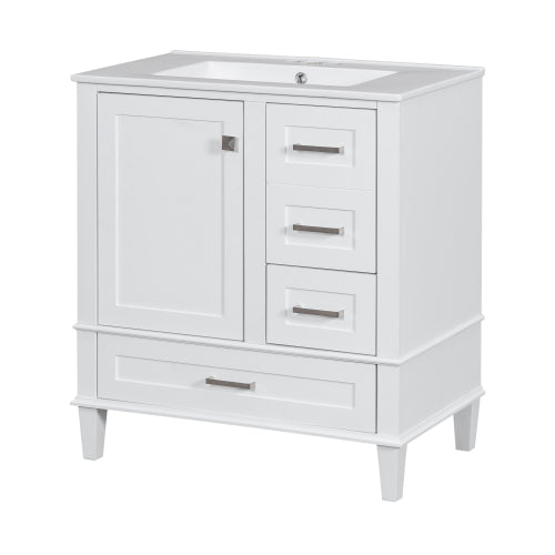 30" Bathroom Vanity , Modern Bathroom Cabinet with Sink Combo Set, Bathroom Storage Cabinet with a Soft Closing Door and 3 Drawers, Solid Wood Frame(White)