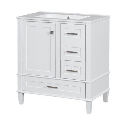 30" Bathroom Vanity , Modern Bathroom Cabinet with Sink Combo Set, Bathroom Storage Cabinet with a Soft Closing Door and 3 Drawers, Solid Wood Frame(White)