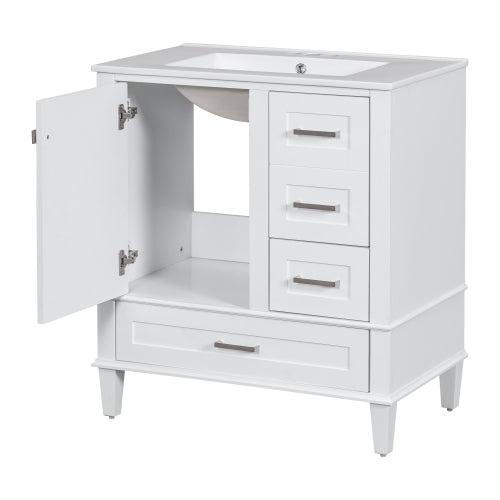 30" Bathroom Vanity , Modern Bathroom Cabinet with Sink Combo Set, Bathroom Storage Cabinet with a Soft Closing Door and 3 Drawers, Solid Wood Frame(White)