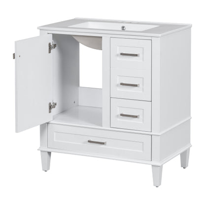 30" Bathroom Vanity , Modern Bathroom Cabinet with Sink Combo Set, Bathroom Storage Cabinet with a Soft Closing Door and 3 Drawers, Solid Wood Frame(White)