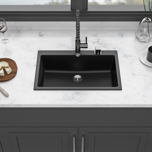 Quartz Kitchen Sink - 33"x22"x9.65" Black granite composite Drop in kitchen sink