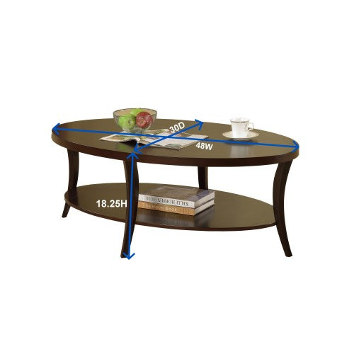 48inch  Oval Coffee Table with Shelf, Gray Finish