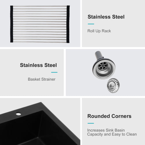 Quartz Kitchen Sink - 33"x22"x9.65" Black granite composite Drop in kitchen sink