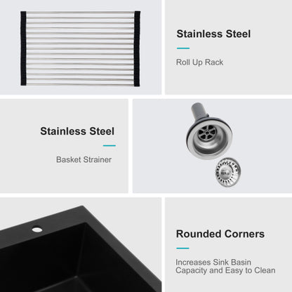 Quartz Kitchen Sink - 33"x22"x9.65" Black granite composite Drop in kitchen sink