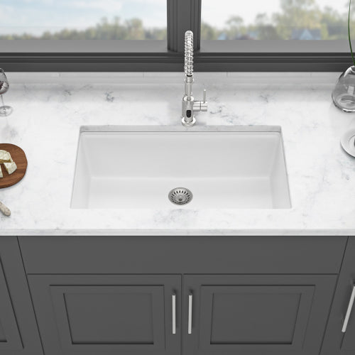 Quartz Kitchen Sink - 32" x 19" x 9.65" White granite composite Workstation undermount kitchen sink