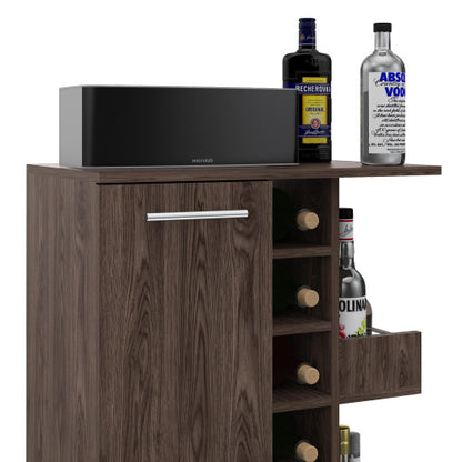 Bar Cart, One Cabinet With Division, Six Cubbies For Liquor, Two Shelves