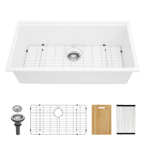 Quartz Kitchen Sink - 32" x 19" x 9.65" White granite composite Workstation undermount kitchen sink