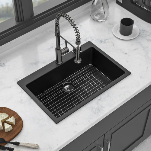 Quartz Kitchen Sink - 33" x 22" x 9.65" Black granite composite Drop in kitchen sink