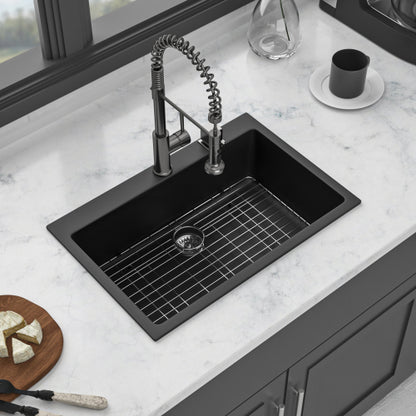 Quartz Kitchen Sink - 33" x 22" x 9.65" Black granite composite Drop in kitchen sink