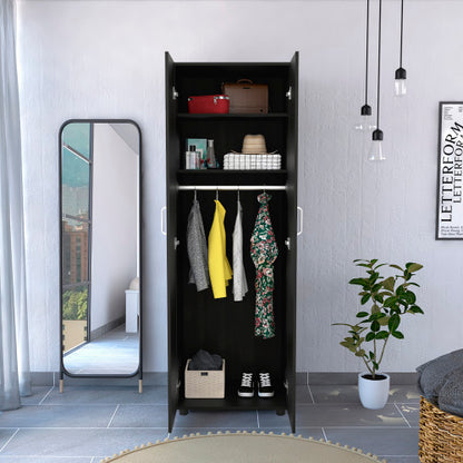 Armoire, Two Interior Shelves, Rod, Double Door -Black