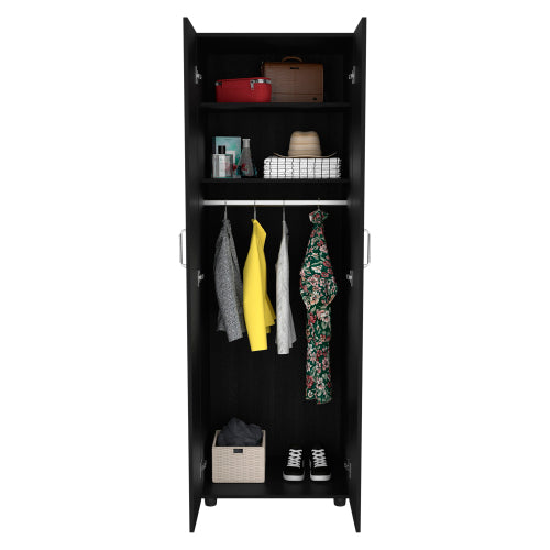 Armoire, Two Interior Shelves, Rod, Double Door -Black