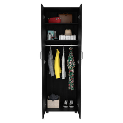 Armoire, Two Interior Shelves, Rod, Double Door -Black