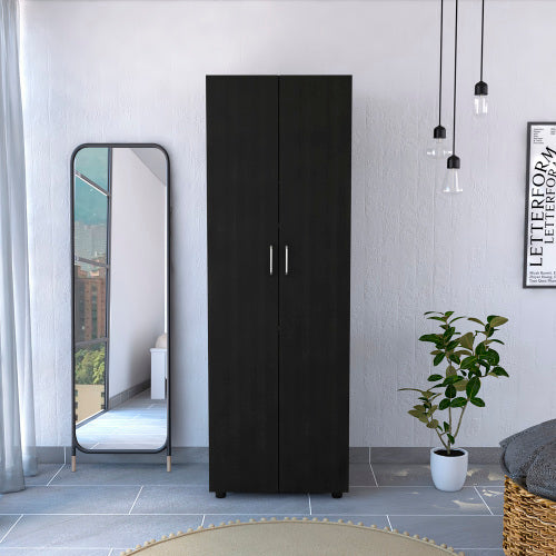 Armoire, Two Interior Shelves, Rod, Double Door -Black