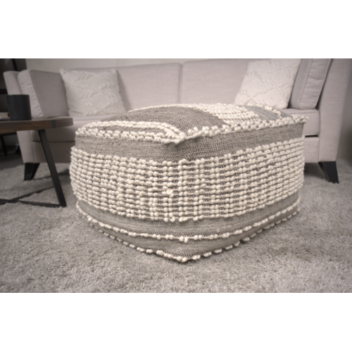 Brown Rustic Wool Cotton Large Square Ottoman Pouf, Hand Tufted Decorative Floor Foot Stool