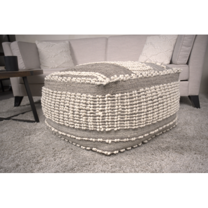Brown Rustic Wool Cotton Large Square Ottoman Pouf, Hand Tufted Decorative Floor Foot Stool