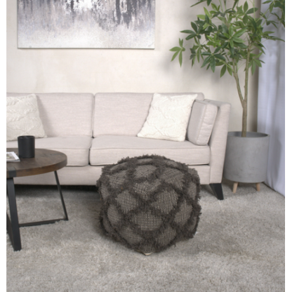 Brown Handcrafted Wool Cotton Square Ottoman Pouf, Indoor Decor Floor Foot Stool 16x16 Inches