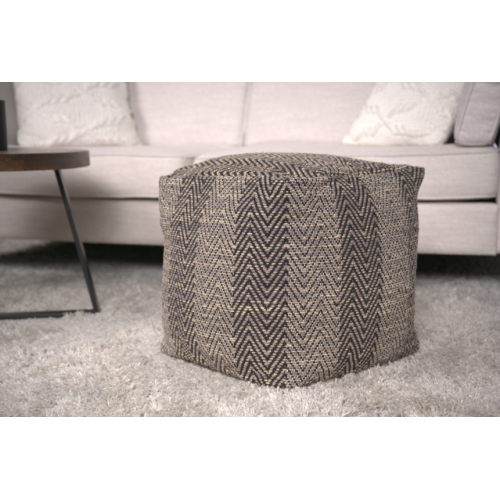 Brown & Beige Handcrafted Chevron Cotton Ottoman Pouf, Zigzag Pattern Decorative Floor Footrest