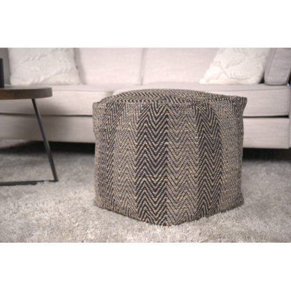 Brown & Beige Handcrafted Chevron Cotton Ottoman Pouf, Zigzag Pattern Decorative Floor Footrest