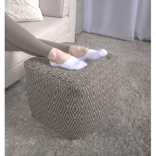 Dark Grey & Brown Hand-Loomed Cotton Ottoman Pouf, Diamond Pattern Floor Foot Stool for Home Decor
