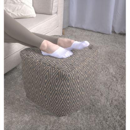 Dark Grey & Brown Hand-Loomed Cotton Ottoman Pouf, Diamond Pattern Floor Foot Stool for Home Decor