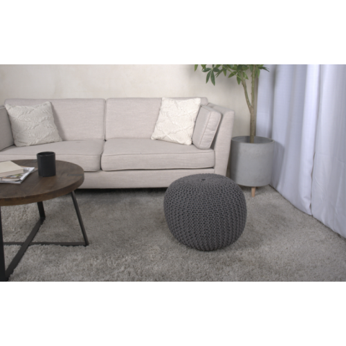 Gray Knitted Cotton Round Pouf Ottoman, 200 LBS Polystyrene Bead Floor Cushion Decorative Footrest