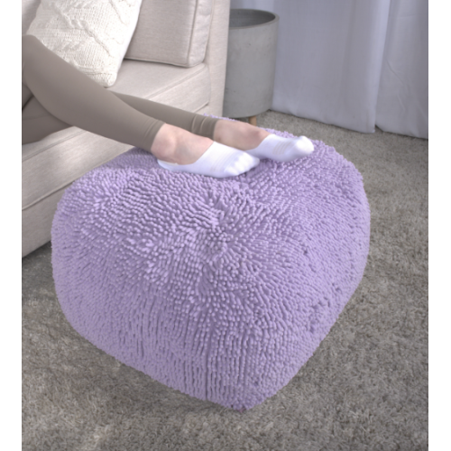 Lavender Spongy Microfiber Square Ottoman Pouf, Plush Chenille Floor Foot Stool for Bedroom Living Room