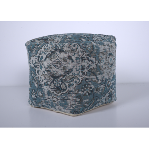 Square Ottoman Pouf with Knitted Cover, Blue Floor Cushion Footrest