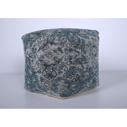 Square Ottoman Pouf with Knitted Cover, Blue Floor Cushion Footrest