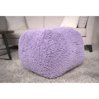 Lavender Spongy Microfiber Square Ottoman Pouf, Plush Chenille Floor Foot Stool for Bedroom Living Room