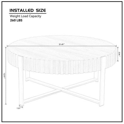 31.5inch  Round Drum Coffee Table MDF Metal Pedestal Base Modern Natural Ash Accent Table