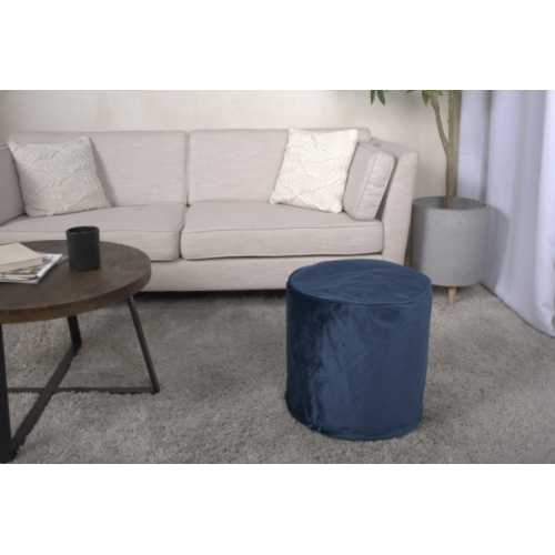 Cobalt Blue Cylinder Pouf Ottoman, 16 inch Floor Cushion with Polystyrene Bead Filling, 200 LBS Capacity