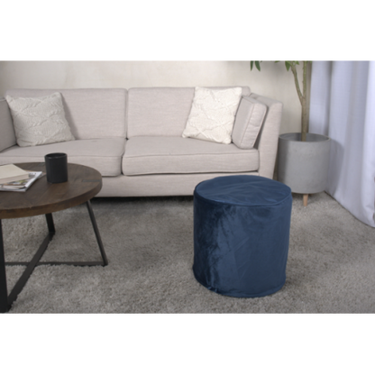Cobalt Blue Cylinder Pouf Ottoman, 16 inch Floor Cushion with Polystyrene Bead Filling, 200 LBS Capacity