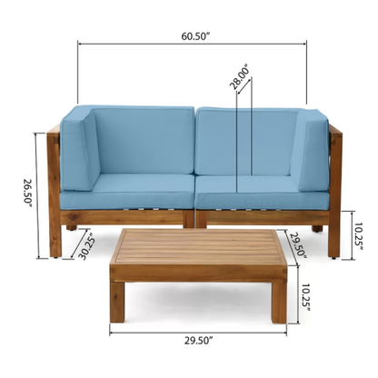BRAVA X-BACK - 2 SEATER SECTIONAL LOVESEAT WITH COFFEE TABLE, BLUE