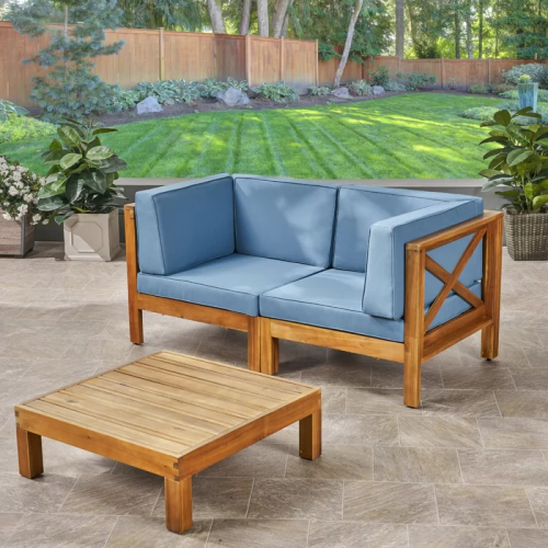 BRAVA X-BACK - 2 SEATER SECTIONAL LOVESEAT WITH COFFEE TABLE, BLUE