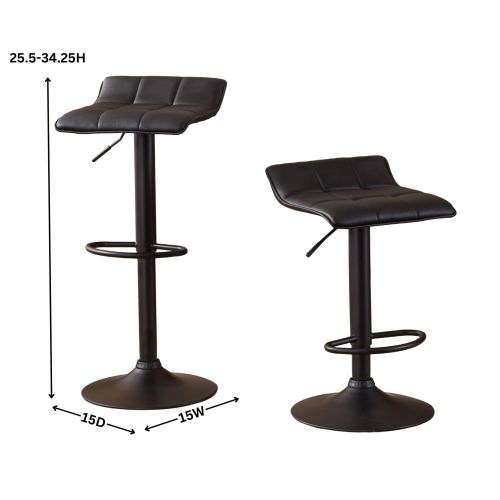 Swivel Black Bonded Leather Adjustable Bar Stool, Set of 2